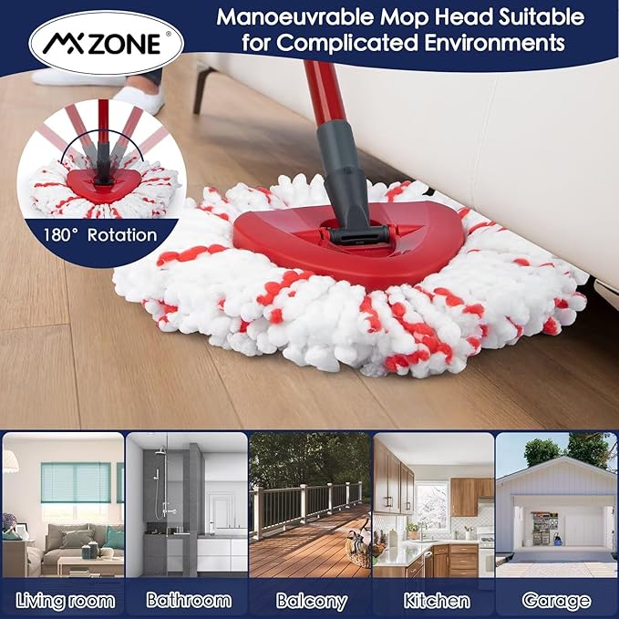 Spin Mop Replacement Heads Compatible with O-Cedar EasyWring 1-Tank System - Microfiber Mop Head Refills for Deep Floor Cleaning, Scrub Pad for Tile Hardwood Kitchen, 2 Pack