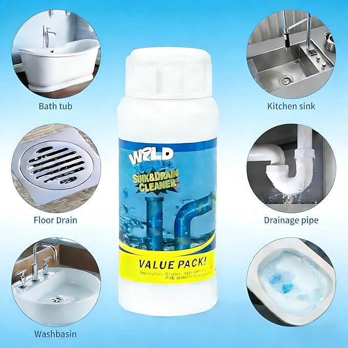 2pc Wild Tornado Sink and Drain Cleaner Powder - Powerful Pipe Dredge for Kitchen & Toilet, Drain Clog Remover, Pipeline Dredging Agent (2)