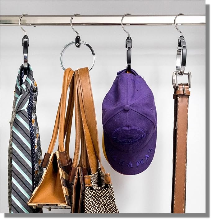 Rolly Hanger® Closet Space Saver – Premium Rotating Aluminum Organizer for Belts, Ties, Hats & Handbags – Heavy Duty 360° Swivel – Declutter & Maximize Storage (2 Pack)