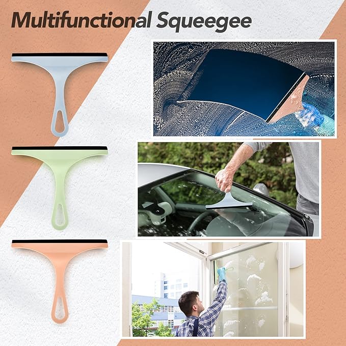 48 Pcs Squeegee for Shower Glass Door, 8.7 Inch Silicone Shower Squeegee Small Glass Wiper Window Scrubber Household Cleaning Wiper Tool with Hanging Hole for Car Windshield, Pink, Blue, Green