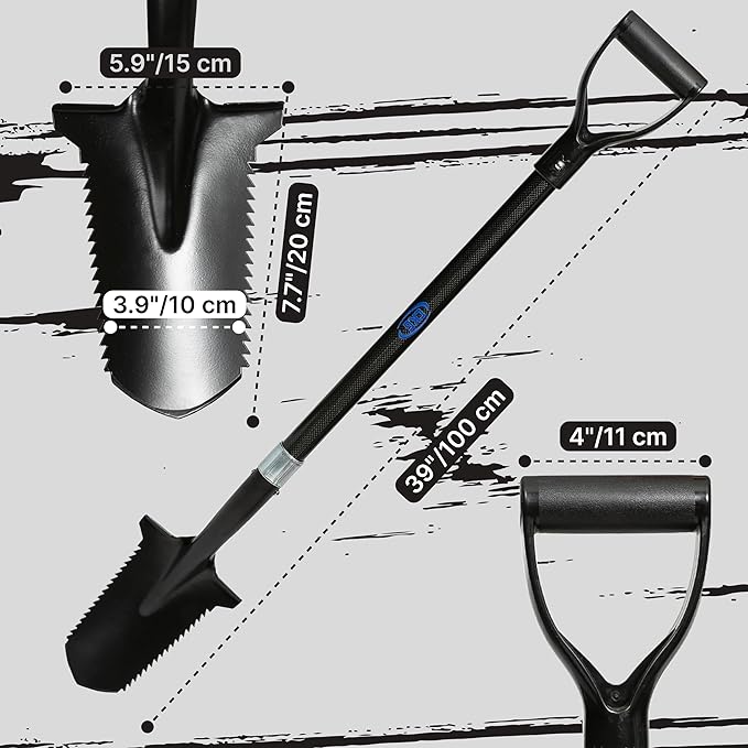 CKG Carbon Metal Detecting Shovel Digging Tool with Double Serrated Blade – Lightweight Digger Garden Root Cutter, Spade Professional Metal Detector Accessories, Gold Digger Shovel - Carbon Black