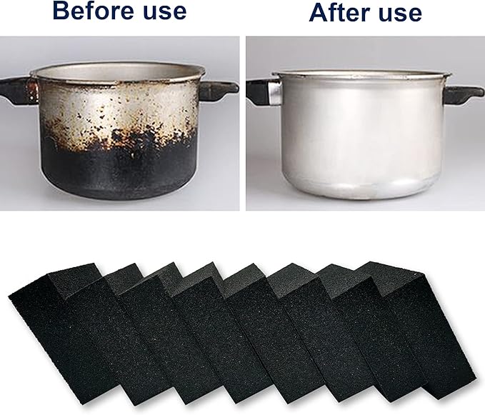 8pc Black Carborundum Sponge Nano Emery Sponges Caspian Stone Pot Clean Brush Rust Eraser Grit Scouring Pads Pot Cleaning Pads with Carborundum Washing Kitchen Cleaner Tool(thickness-1inch)
