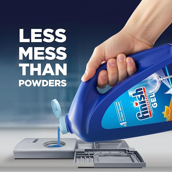 Finish Gel Liquid Dishwasher Detergent, Advanced Deep Cleaning Power Dish Soap, Fights Tough Stains, Dishwasher Soap, Septic Safe & Plastic-Free Dish Detergent, Orange Scent, 75oz