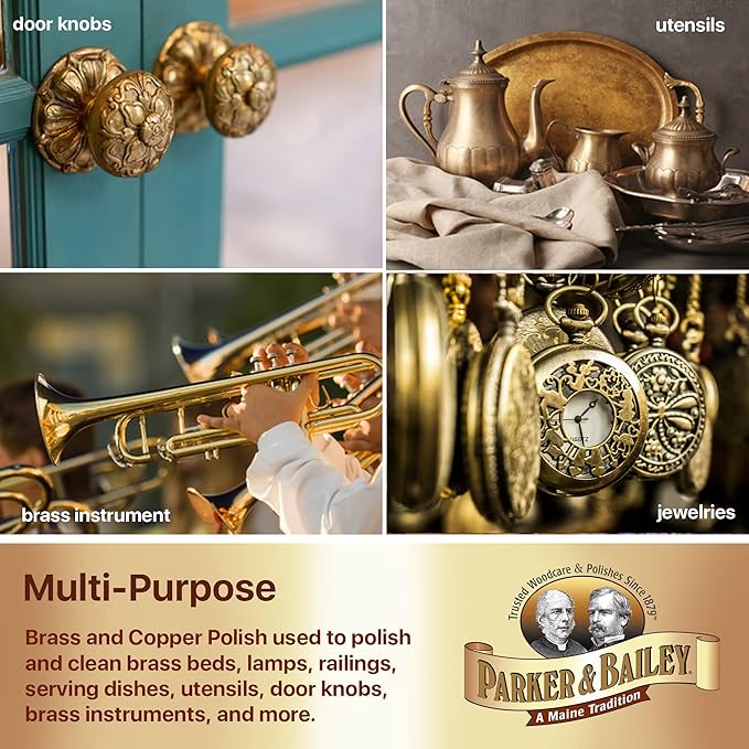 Parker & Bailey Brass & Copper Cleaner – Removes Tarnish and Restores Shine on Metal, Antique Décor, Pans & Furniture, 8 oz Bottle