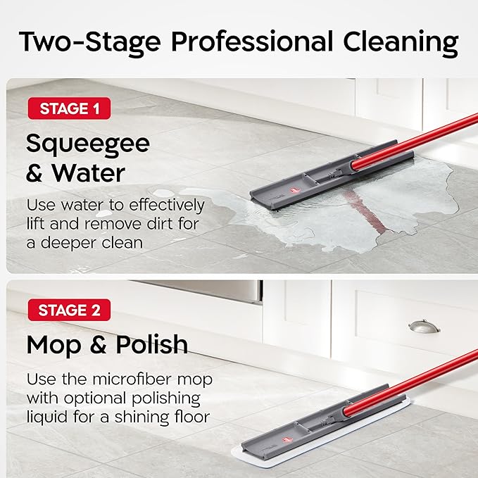Tyroler Heavy Duty Floor Squeegee for Concrete Floors | 16.5" Squeegee for Floor with 55" 4-Part Handle | Squeegees Broom for Floors | The MoppyShmoppy is The Ideal Squeegees Mop for All Surfaces