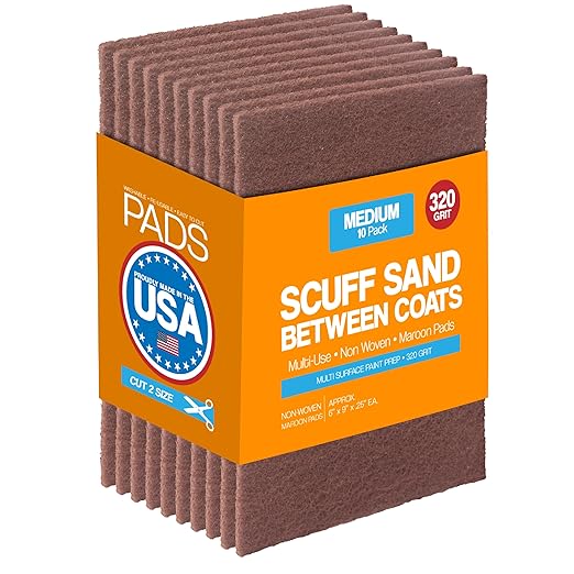 6" x 9" Non-Woven Surface Prep Between Coats Finishing Pads for Wood, Metal, Rust Removal, Deburring, Clean Metal, Medium Red Scuff Pads for Paint Prep - 320 Grit - 10 Pack (Maroon)