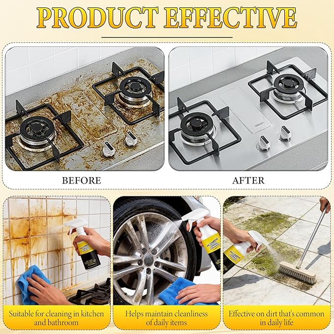 2PCS Multi-Purpose Stain Remover, All Purpose & Stain Remover For Kitchen, Bathroom, Car. Its Effectively Removes Hard Water Stains, Rust, Yellowing, And Stubborn Residues.