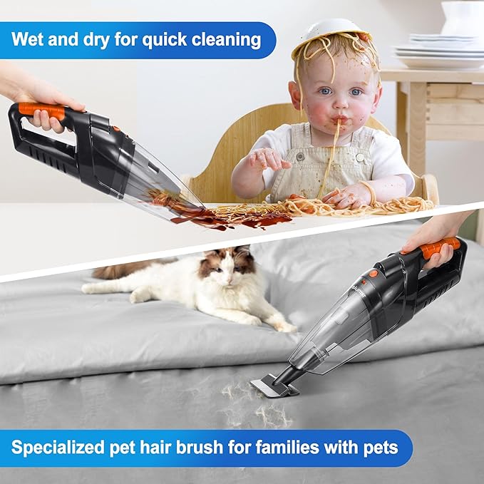 Handheld Vacuum Cordless,Powerful Suction 30Mins Long Runtime, Dust Busters Cordless Rechargeable with Two Washable Filters,Wet and Dry Hand Held Vacuum Cordless for Home, Car or Office