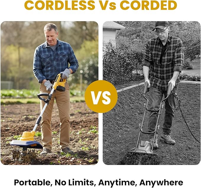Cordless Garden Tiller Cultivator Compatible with Dewalt 20V/60V MAX Battery, 250RPM Electric Rototiller with Brushless Motor, 48 Steel Tines, 8.7" Tilling Width, 6.3" Depth, Rotary Tiller(Tool ONLY)