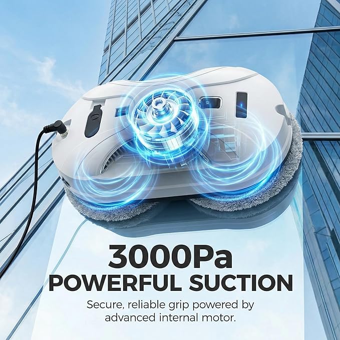 Automatic Window Cleaning Robot, Window Cleaner Robot Auto Dual Spray, 2026 Model Robot Limpia Vidrios AI Path Planning, 3000Pa Suction, Remote Control, Edge Detection for Streak-Free Glass - SS1