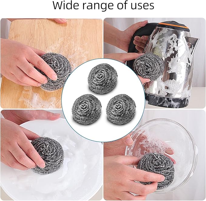 12 Pack Steel Wool Scrubber Pads, Stainless Steel Scrubber, Scrubbing Scouring Pad, Steel Wool Scrubbers for Pots and Pans, Stoves,Broiler Racks,Grills and More