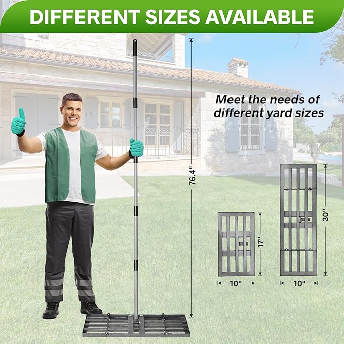 REAPALOT Lawn Leveling Rake, Lawn Leveler with Stainless Steel Long Handle, Heavy Duty Yard Level Tool for Leveling Soil, Sand Or Dirt Surfaces, Gardening Gloves Gift Included (30x10in)