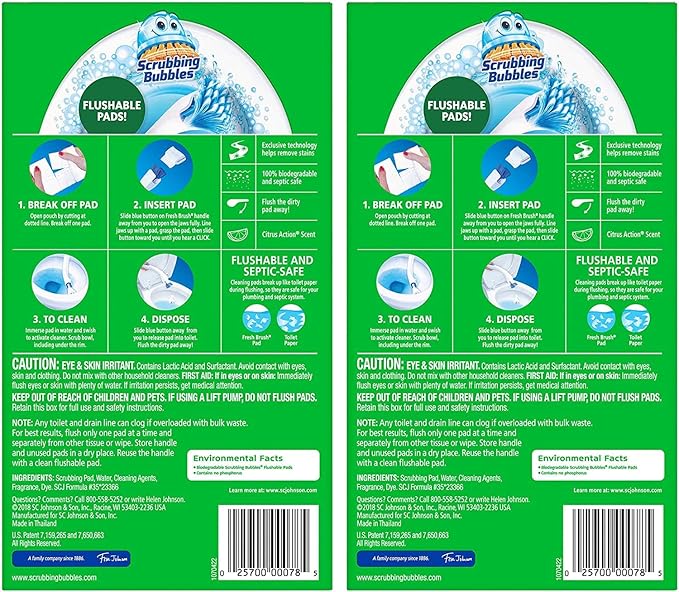 Scrubbing Bubbles Flushable Toilet Bowl Wand Cleaner Refills, Fresh Brush Cleaner Toilet Refill Pads, Removes Limescale & Odors, Citrus Scent,20 Count (Pack of 4)