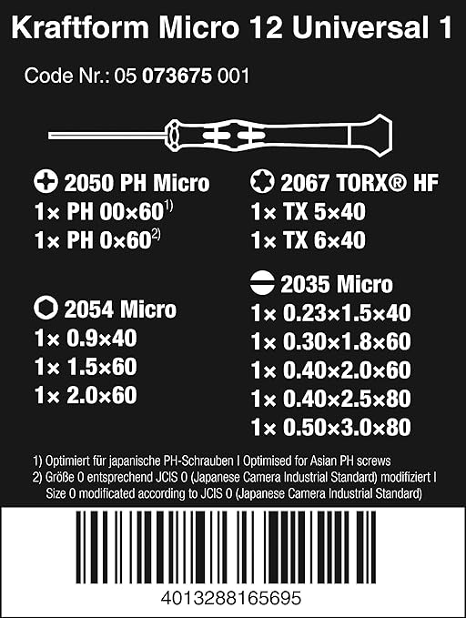 Wera 05073675001 Kraftform Micro-Set/12 Sb 1 Screwdriver Set