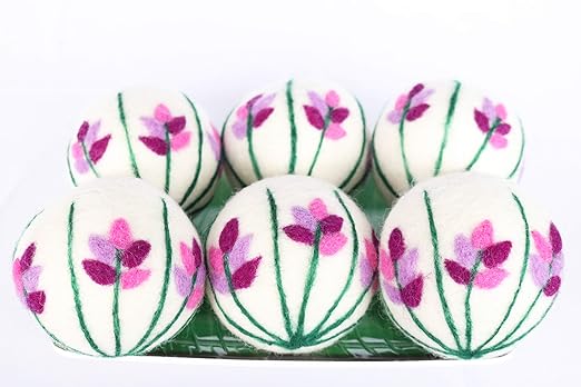 Organic Wool Dryer Balls - Lavender 6 XL Premium Quality Reusable Natural Fabric Softener, 100% Hand Made, New Zealand Merino Wool, Bunch of Lavender, Fair-Trade