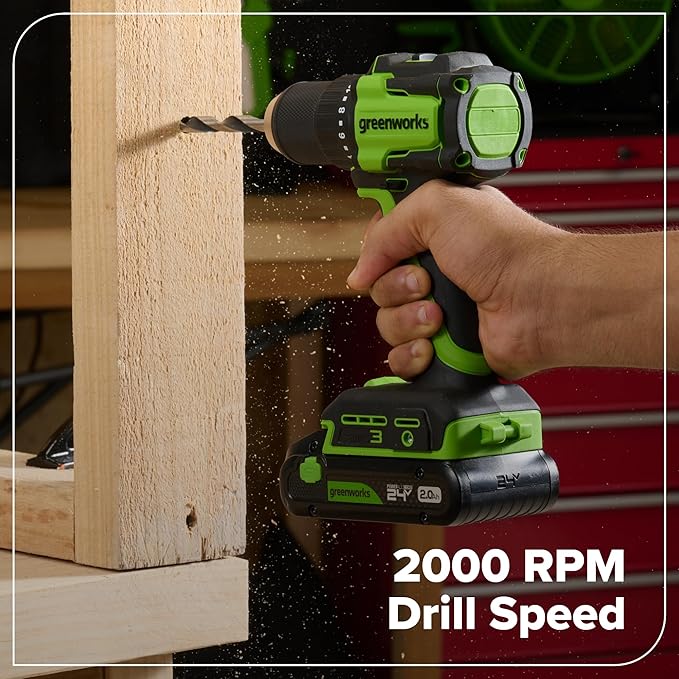 Greenworks 24V Cordless Brushless 400 in-lbs Drill/Driver, Lightweight, LED Work Light,18+1 Clutch, Battery and Charger Sold Separately