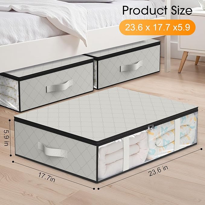 StorageRight Under Bed Storage Bags 8 Pack, 40L Large Clothes & Comforter Storage Containers with Clear Window, Breathable Fabric Organizer for Blankets, Bedding, Seasonal Clothing, White