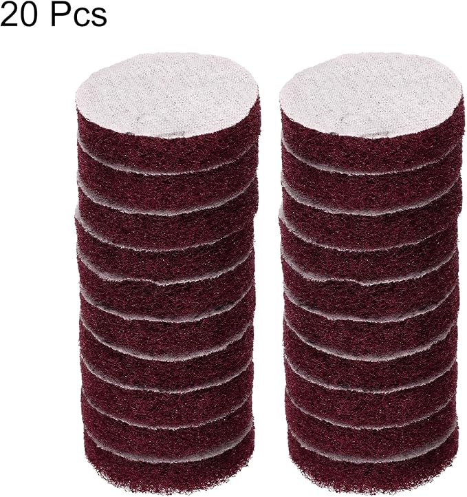 HARFINGTON 20pcs Scrubber Scouring Pads 400 Grits 2 Inch Drill Power Brush Hoop and Loop Surface Conditioning Disc Drill Scuffing Disc Scrub Pads for Home Kitchen Cleaning, Red