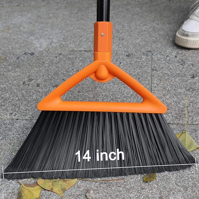 Heavy Duty Angle Broom 4 Pack - Orange Broom for Outdoor & Indoor, Garage, Driveway, Sidewalk, Kitchen & More, Long Handle