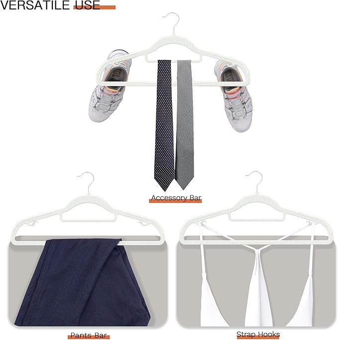 60 Pack Thin Space Saving Hangers, No Slip Clothes Hangers with Non Slip Textured and 360° Hook - Plastic Hanger, Closet Organizer for Shirt, Pants, Suit, Skirt, Coat - Ivory White