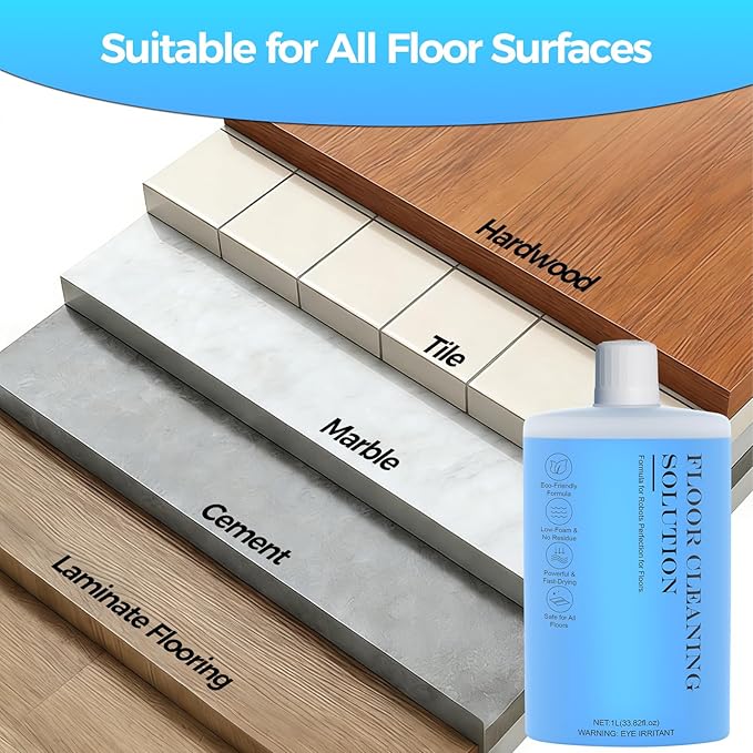 Floor Cleaning Solution,Floor Cleaner for Hardwood Tile Hardfloor Marble Cement Vinyl Flooring Laminate Flooring, Compatible Robot Vacuums with Mopping and Wet Dry Vacuum,1L, 33.8 Fl. OZ