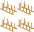 HBlife 4pcs Heighten and Widen Bamboo Dish Drying Rack Plate Bowl Cup Book Pot Lid Cutting Board Stand Drainer Storage Holder Organizer for Kitchen Cabinet