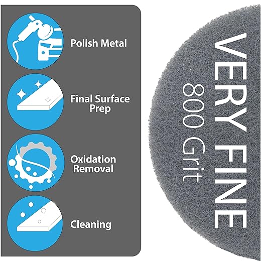 5" Abrasive Pad Hook & Loop Round Non-Woven Final Surface Prep Disc, Wood, Metal, Smooth Surface Before Final Finish, Oxidation Removal, Restore Shine, Very Fine Scuff Pads - 800 Grit - 10 Pack (Gray)