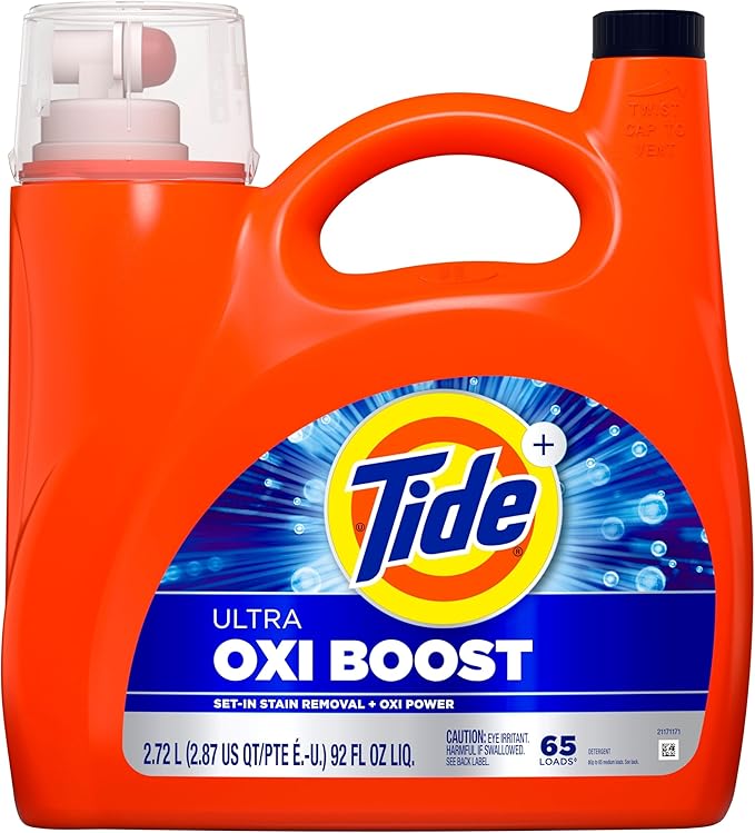 Tide Ultra Oxi Boost Liquid Laundry Detergent, 92 fl oz, 65 Loads, Advanced Stain Remover, Laundry Detergent Liquid with Extra Oxi Power