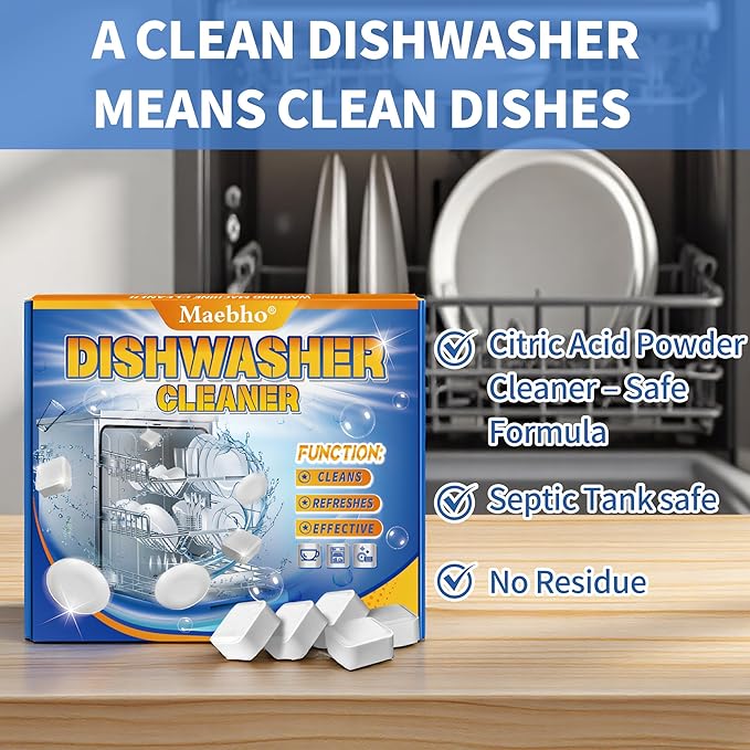 Dishwasher Cleaner and Deodorizer Tablets – 24 Pack, Natural Heavy Duty Deep Cleaning Descaler pods, Compatible with All Dish washer Models, Removes Limescale Grease& Odor, Septic Safe(1-Year Supply)