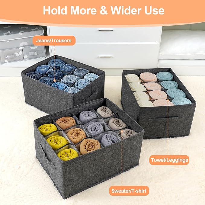 EASEVE Closet Organizers and Storage Bins for Clothes - 12 Cell Drawers Organizer Grid Storage Box for Jeans Pants Sweater Towel T-shirts, Wardrobe Shelf Dividers Closets Organization (1 Pcs)