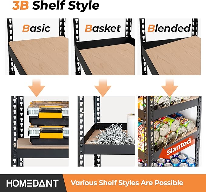 HOMEDANT 35.9" W 5 Tier Heavy Duty Garage Shelving Adjustable Metal Rack Storage Shelves Standing Shelf Unit Organizers Pantry Closet Black 2Pack