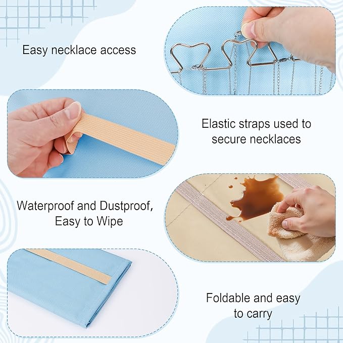 Dynoro Double-Sided Hanging Jewelry Organizer, Large Teal Storage Roll for Earrings, Necklaces, Rings, 48 Pockets 21 Hooks, Durable Oxford Fabric for Closet, Wall, Door, 1 piece, Jewelry Not Included