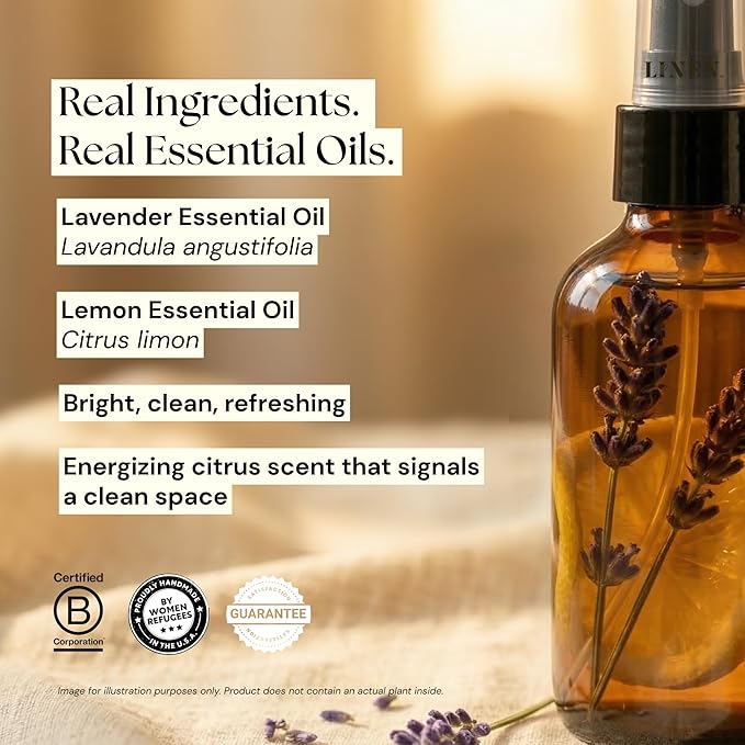 Lavender & Lemon Linen Spray | Clean Refreshing Aromatherapy Made with Pure Essential Oils | Fabric Freshener & Deodorizer for Carpet Kitchen Laundry Bathroom | 4 fl oz