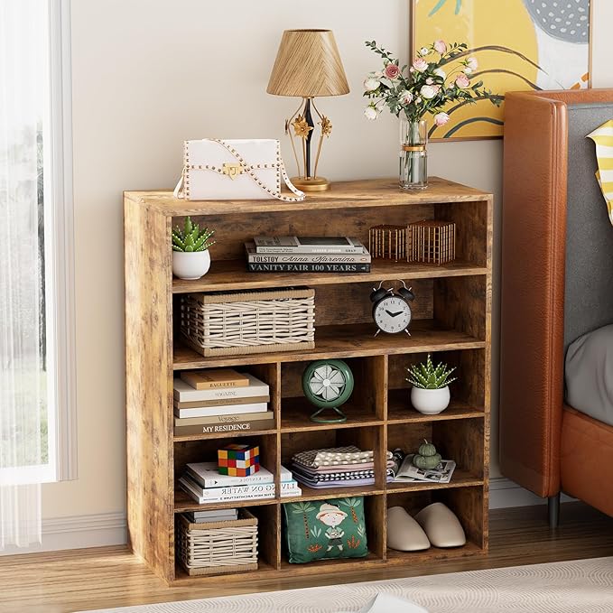 Garden 4 you Shoe Rack Organizer, 5-Tier Wood Cubby Shoe Rack with 2 Storage Shelf and 9 Cubbies, Shoe Organizer Cabinet for Entryway, Hallway, Closet and Garage,Brown