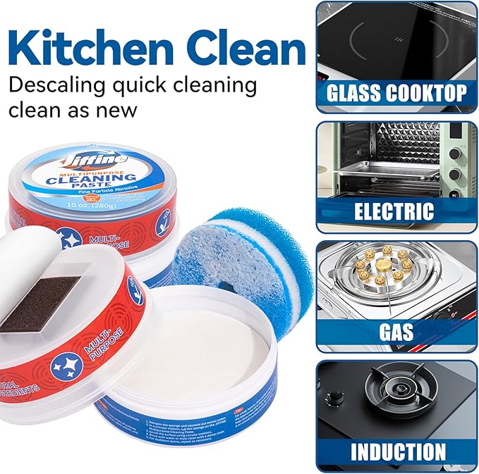 Cooktop Cleaner Paste, Easily Remove Burned-On Food, Grease and Watermarks, Leaving Your Glass Cook Top Sparkling, 2-Pack – 10 oz Bottles