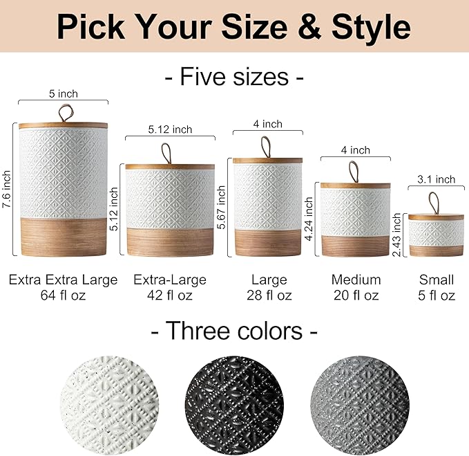 Miamolo Ceramic Coffee Container Kitchen Food Storage Jars for Spice Sugar Tea Bag, Stackable Farmhouse Jars for Kitchen Pantry - Coffee Bar Accessories Housewarming Weeding Gift - White & 42 fl.oz