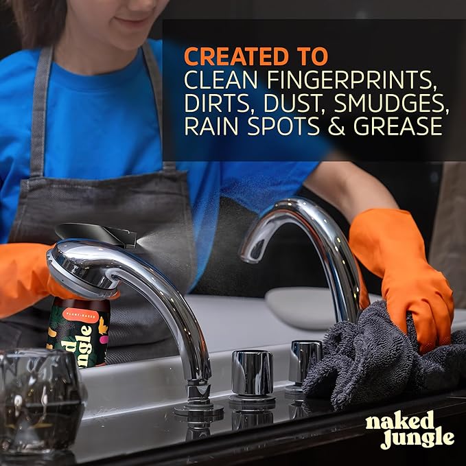 Naked Jungle Premium Plant-Based Glass Cleaner and Mirror Cleaner Spray for Streak-free Shine, Multi Purpose Car Window Cleaner, Eye Glasses Cleaner, Shower Glass Cleaner, 24 oz