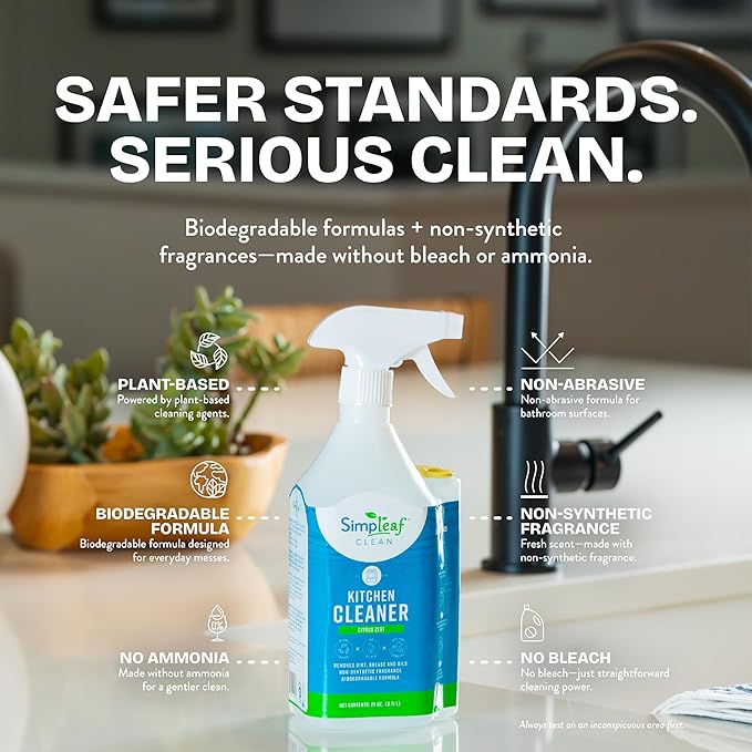Simpleaf Clean Kitchen Degreaser Cleaner | Refill System Cleaners| Bleach‑Free| Ammonia‑Free|Grease, Oils & Food Soil Remover | Citrus Zest 24oz