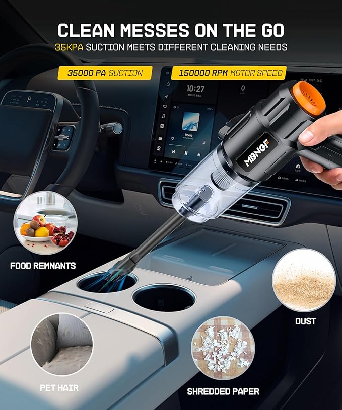 MBNGF Car Vacuum Portable Cordless,35000PA High Power Suction & Blower, Handheld Vacuum Cleaner for Car, Home, Desktop, Keyboard,Birthday Gifts for Men Dad Husband(Midnight Black)