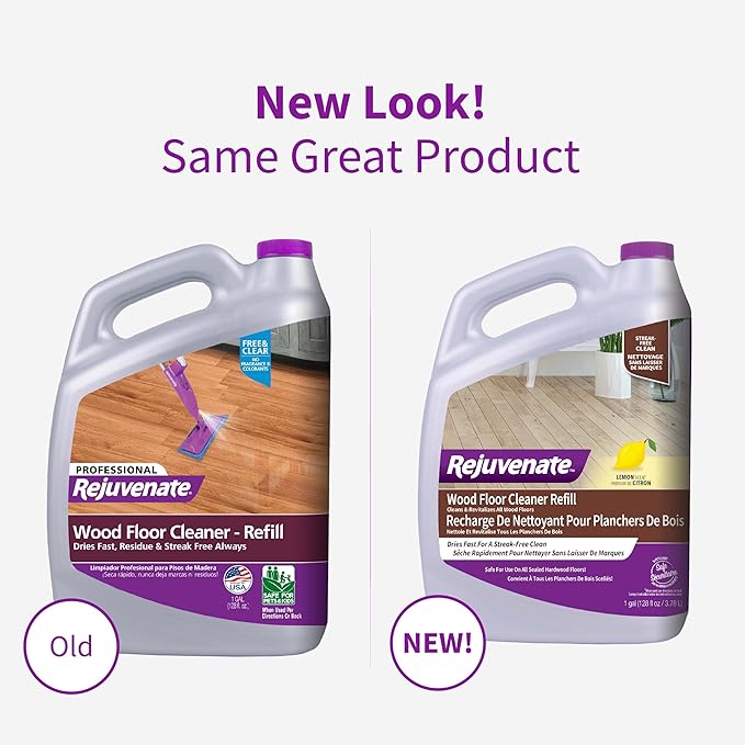 Rejuvenate Wood Floor Cleaner Refill, 1 Gallon, Cleans and Protects All Sealed Hardwood Floors and Dries Fast for a Streak-Free Clean, 2 Pack