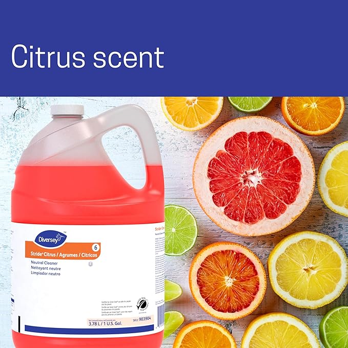 Diversey 903904 Stride Citrus Neutral Cleaner, Commercial Floor Cleaner, Citrus Scent, Concentrate, 1-Gallon (Pack of 4)