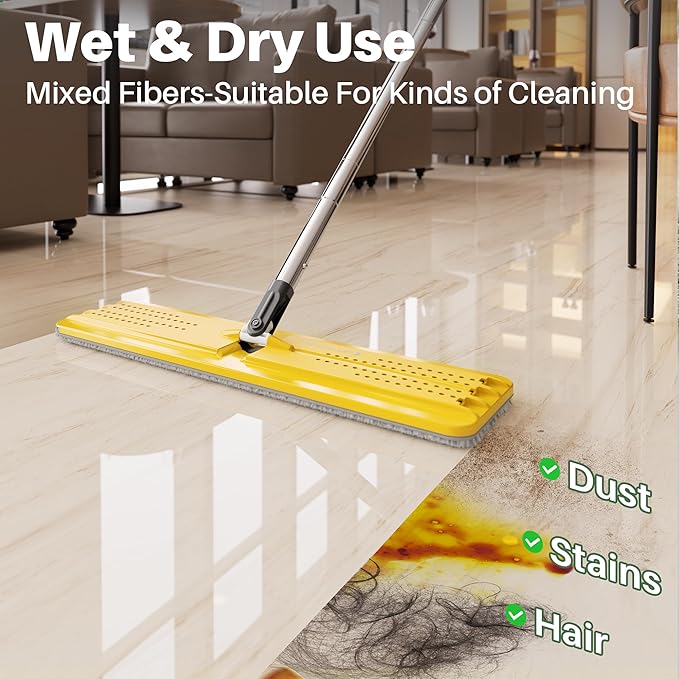 JOYMOOP 17.7-Inch Microfiber Flat Mop Replacement Pads – Washable Reusable Grey & Stripe, Pack of 4 Heavy-Duty Wet & Dry Refill for JOYMOOP Flat Mop & Bucket System