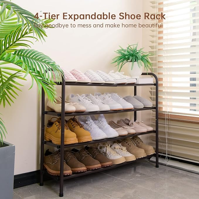 Gonfoam 4-Tier Expandable Shoe Rack,Adjustable Shoe Shelf Storage Organizer Heavy Duty Metal Free Standing Shoe Rack for Entryway Closet Doorway (Bronze)