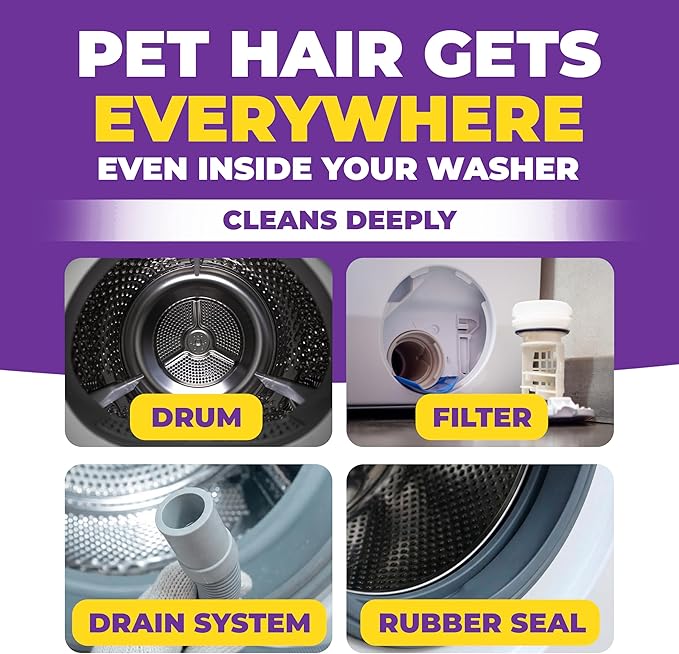 ECO LIVING SOLUTIONS Washing Machine Cleaner Tablets for Pet Owners, 36 Pack, Front&Top Load Washer Deep Cleaning, HE & Septic Tank Safe, Remove Pet Hair, Eliminates Smells, Prevents Dander Build-up