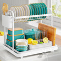 Sakugi 2-Tier Dish Drying Rack - Stainless Steel Dish Rack with Cutlery & Utensil Holders for Kitchen Counter, Sink Organization and Storage for Small Family, 15" W x 11.4" L x 15" H, White