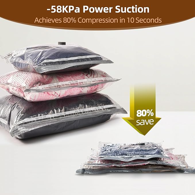 12 Pack Travel Vacuum Bags for Clothing,Compression Seal Packing Cubes for Suitcase Backpack,Vacuum Seal Bags for Clothing,Carry-on Size Space Saver Storage Bags 80% for Travel & Home(No pump)