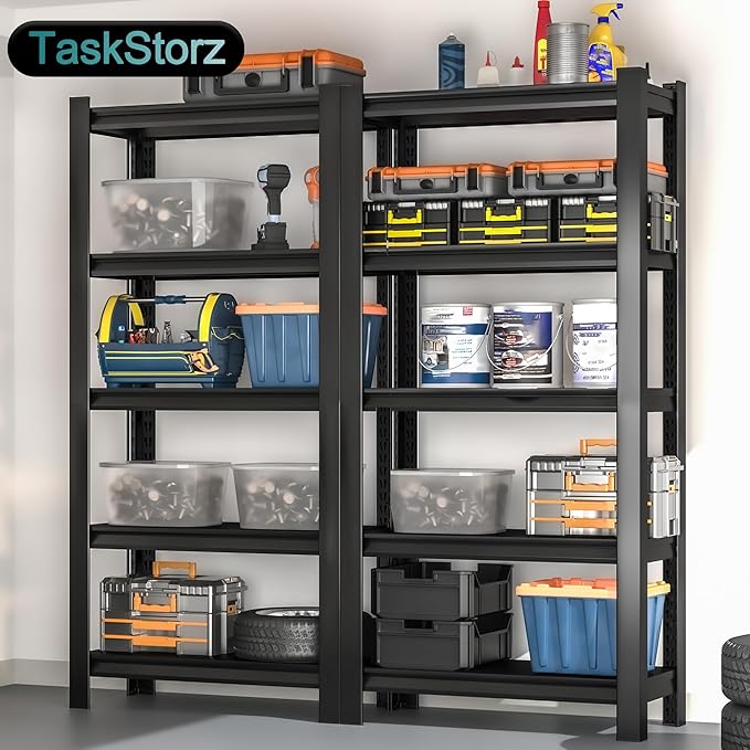 71" H Heavy-Duty Metal Storage Shelving, 5-Tier Garage Shelves Unit, 36" W 3000 LBS Ajustable Industrial Shelf for Garage, Warehouse, Home, Kitchen, Pantry, Office, Pure Black
