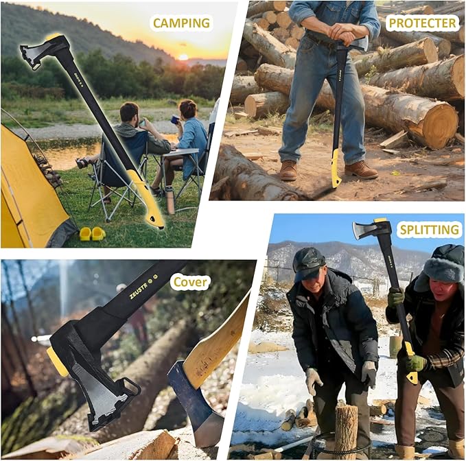 36" Chopping Axe Hatchet with Nylon Shock-Absorbing Handle, Camping Axe for Logs, Wood Axe
