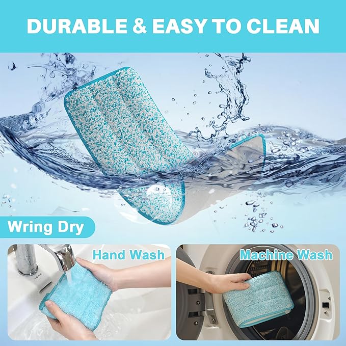 JOYMOOP Microfiber Mop Pads Replacement for JOYMOOP Flat Mop Bucket Set, Pack of 4 Refills 13-inch - Grey & Cyan Blue