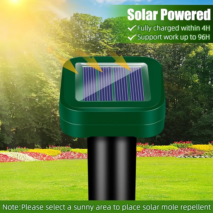 Solar Powered Mole Repellent Ultrasonic Outdoor, 8 Packs Snake Skunk Gopher Vole Rodent Deterrent, Waterproof Repeller for Yard Lawn Garden to Get Rid of Groundhog Chipmunk Raccoon